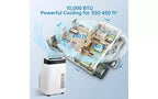 Aire Acondicionado Portátil GustoWave de 10,000 BTU - Aire Acondicionado 3 en 1 con Control Remoto, Deshumidificador y Ventilador, Enfría hasta 42 m², Silencioso, Temporizador de 24 horas