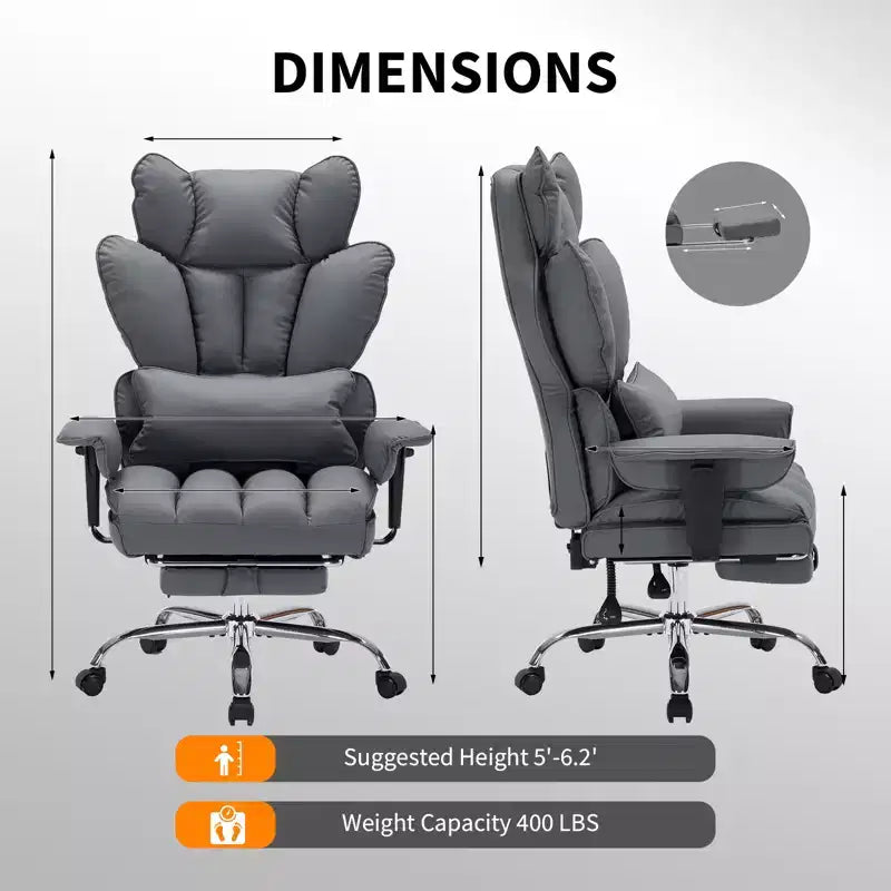 Sillón de oficina grande y alto con reposapiés, silla ejecutiva de escritorio con respaldo alto, reclinación de 155°, cojín de apoyo lumbar, sillas de juego de piel sintética para el hogar