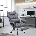 Sillón de oficina grande y alto con reposapiés, silla ejecutiva de escritorio con respaldo alto, reclinación de 155°, cojín de apoyo lumbar, sillas de juego de piel sintética para el hogar