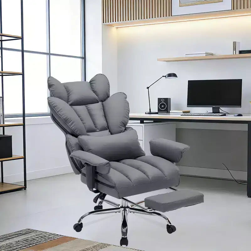 Sillón de oficina grande y alto con reposapiés, silla ejecutiva de escritorio con respaldo alto, reclinación de 155°, cojín de apoyo lumbar, sillas de juego de piel sintética para el hogar
