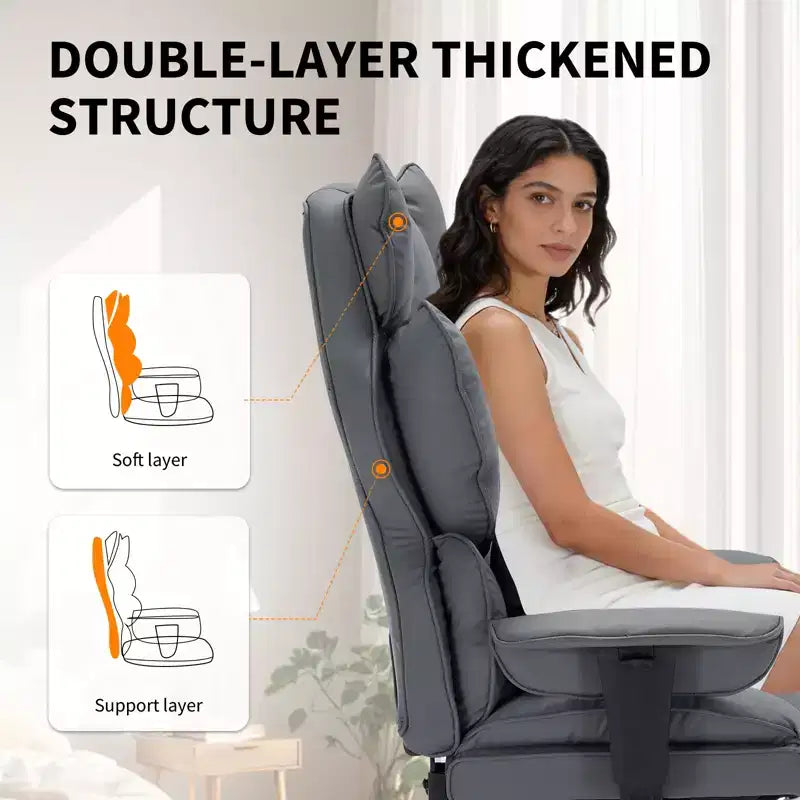 Sillón de oficina grande y alto con reposapiés, silla ejecutiva de escritorio con respaldo alto, reclinación de 155°, cojín de apoyo lumbar, sillas de juego de piel sintética para el hogar