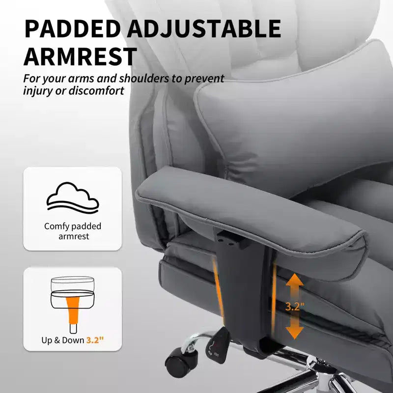 Sillón de oficina grande y alto con reposapiés, silla ejecutiva de escritorio con respaldo alto, reclinación de 155°, cojín de apoyo lumbar, sillas de juego de piel sintética para el hogar
