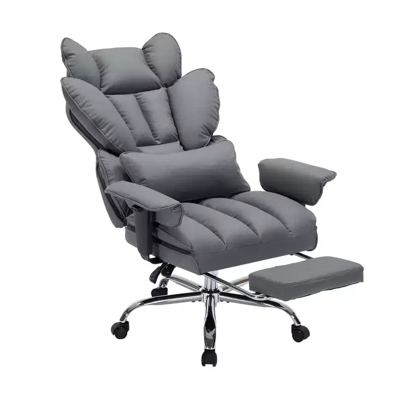 Sillón de oficina grande y alto con reposapiés, silla ejecutiva de escritorio con respaldo alto, reclinación de 155°, cojín de apoyo lumbar, sillas de juego de piel sintética para el hogar