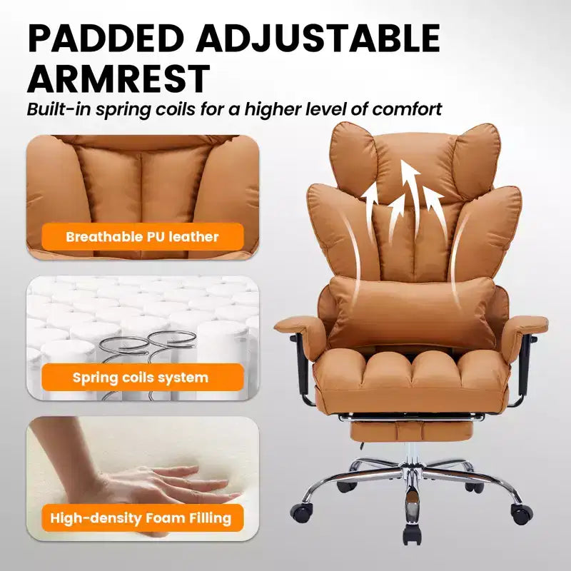 Sillón de oficina grande y alto con reposapiés, silla ejecutiva de escritorio con respaldo alto, reclinación de 155°, cojín de apoyo lumbar, sillas de juego de piel sintética para el hogar