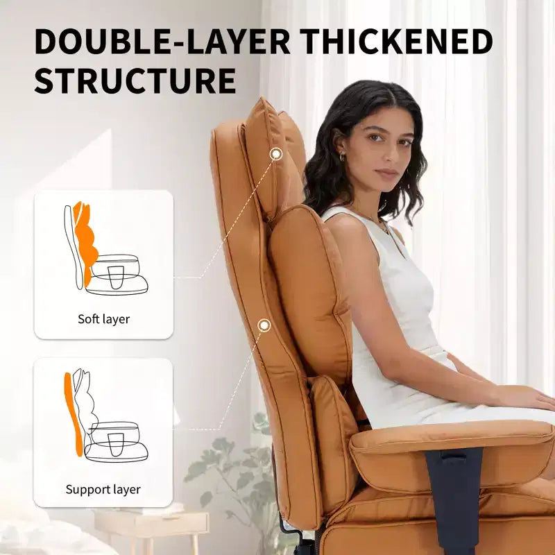 Sillón de oficina grande y alto con reposapiés, silla ejecutiva de escritorio con respaldo alto, reclinación de 155°, cojín de apoyo lumbar, sillas de juego de piel sintética para el hogar