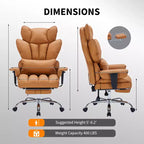 Sillón de oficina grande y alto con reposapiés, silla ejecutiva de escritorio con respaldo alto, reclinación de 155°, cojín de apoyo lumbar, sillas de juego de piel sintética para el hogar