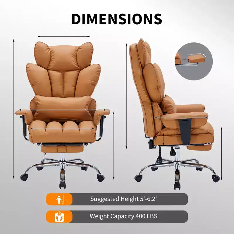 Sillón de oficina grande y alto con reposapiés, silla ejecutiva de escritorio con respaldo alto, reclinación de 155°, cojín de apoyo lumbar, sillas de juego de piel sintética para el hogar
