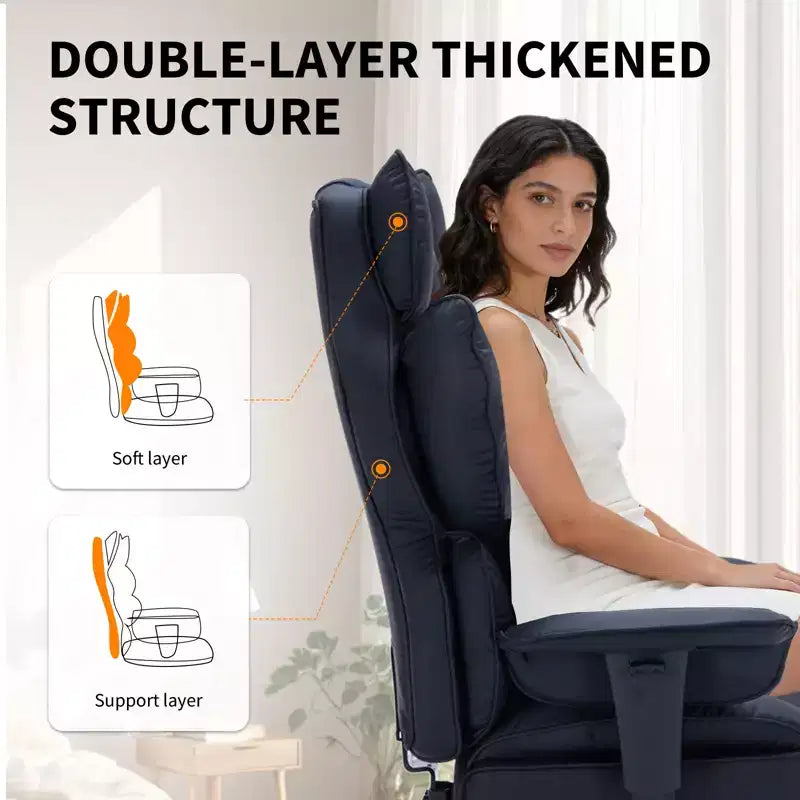 Sillón de oficina grande y alto con reposapiés, silla ejecutiva de escritorio con respaldo alto, reclinación de 155°, cojín de apoyo lumbar, sillas de juego de piel sintética para el hogar