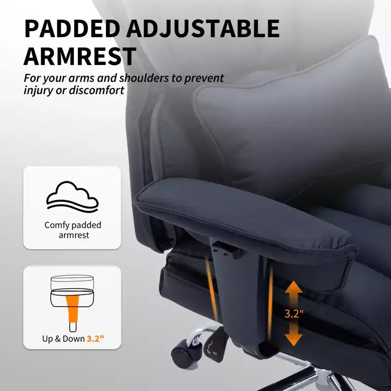 Sillón de oficina grande y alto con reposapiés, silla ejecutiva de escritorio con respaldo alto, reclinación de 155°, cojín de apoyo lumbar, sillas de juego de piel sintética para el hogar