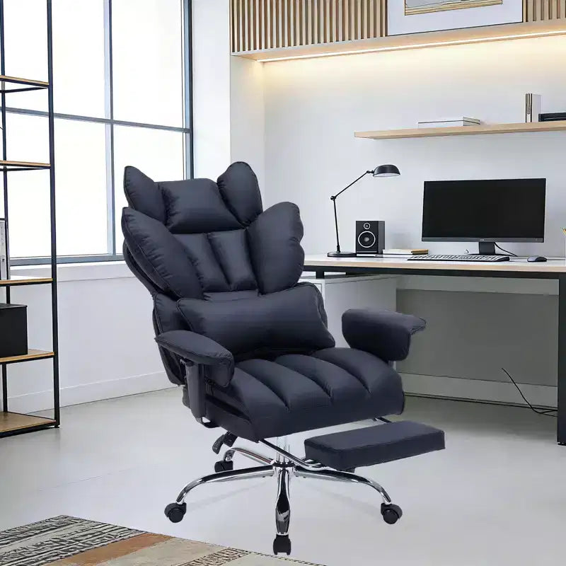 Sillón de oficina grande y alto con reposapiés, silla ejecutiva de escritorio con respaldo alto, reclinación de 155°, cojín de apoyo lumbar, sillas de juego de piel sintética para el hogar