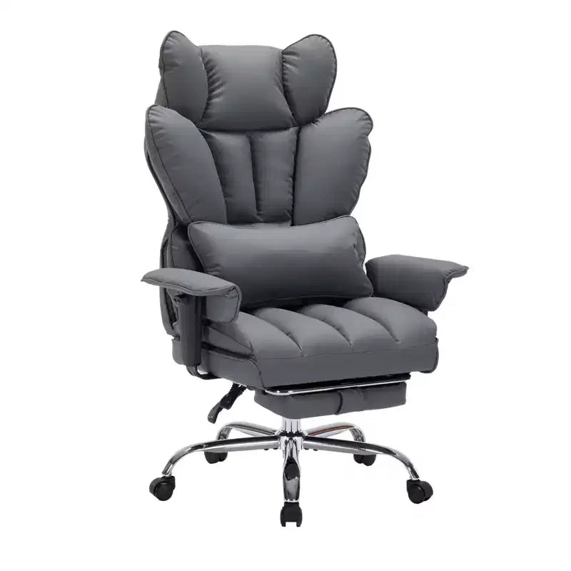 Sillón de oficina grande y alto con reposapiés, silla ejecutiva de escritorio con respaldo alto, reclinación de 155°, cojín de apoyo lumbar, sillas de juego de piel sintética para el hogar