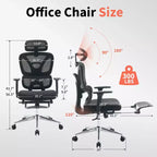 Silla de oficina ergonómica de malla para oficina en casa, estudio, juegos. Soporte lumbar ajustable, reposabrazos 3D, reposacabezas y reposapiés. Malla transpirable negra, estructura negra.