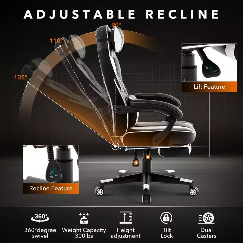 Silla de oficina Coolmee para personas grandes y altas, silla de juego de cuero con respaldo alto y reposapiés, silla de computadora ergonómica con soporte lumbar y reposacabezas