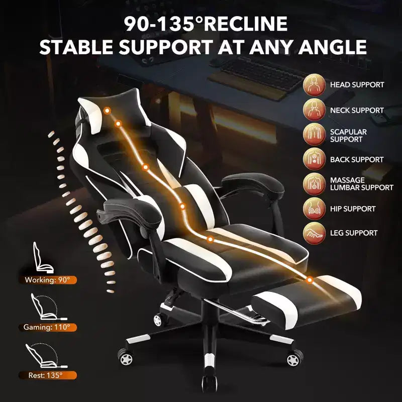 Silla de oficina Coolmee para personas grandes y altas, silla de juego de cuero con respaldo alto y reposapiés, silla de computadora ergonómica con soporte lumbar y reposacabezas