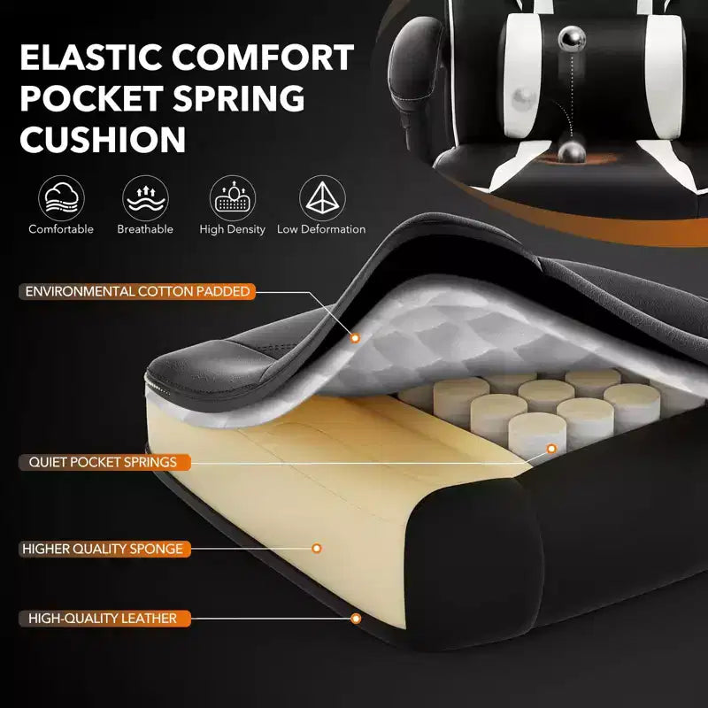Silla de oficina Coolmee para personas grandes y altas, silla de juego de cuero con respaldo alto y reposapiés, silla de computadora ergonómica con soporte lumbar y reposacabezas