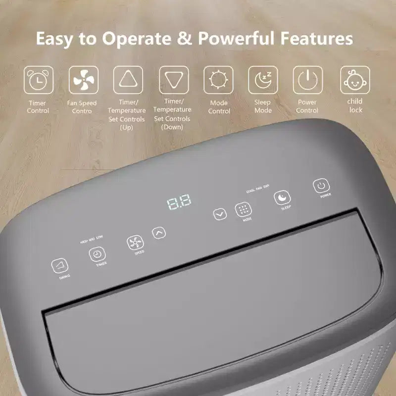 Aire acondicionado portátil de 14000 BTU - Enfriamiento, deshumidificador y ventilador para 65 m² con control remoto y oscilación automática, un año de garantía