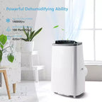 Aire acondicionado portátil de 14000 BTU - Enfriamiento, deshumidificador y ventilador para 65 m² con control remoto y oscilación automática, un año de garantía