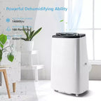Aire acondicionado portátil de 14000 BTU - Enfriamiento, deshumidificador y ventilador para 65 m² con control remoto y oscilación automática, un año de garantía