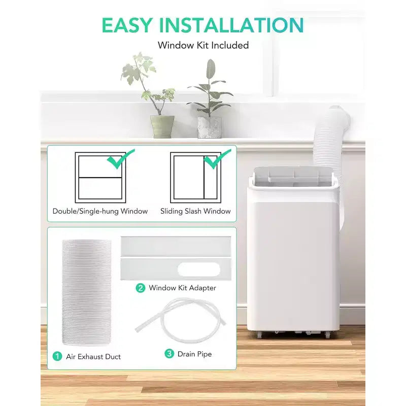 Aire acondicionado portátil de 12000 BTU - Enfriamiento, deshumidificador, ventilador y modo de suspensión para 37 m² con filtro de purificación de aire, un año de garantía
