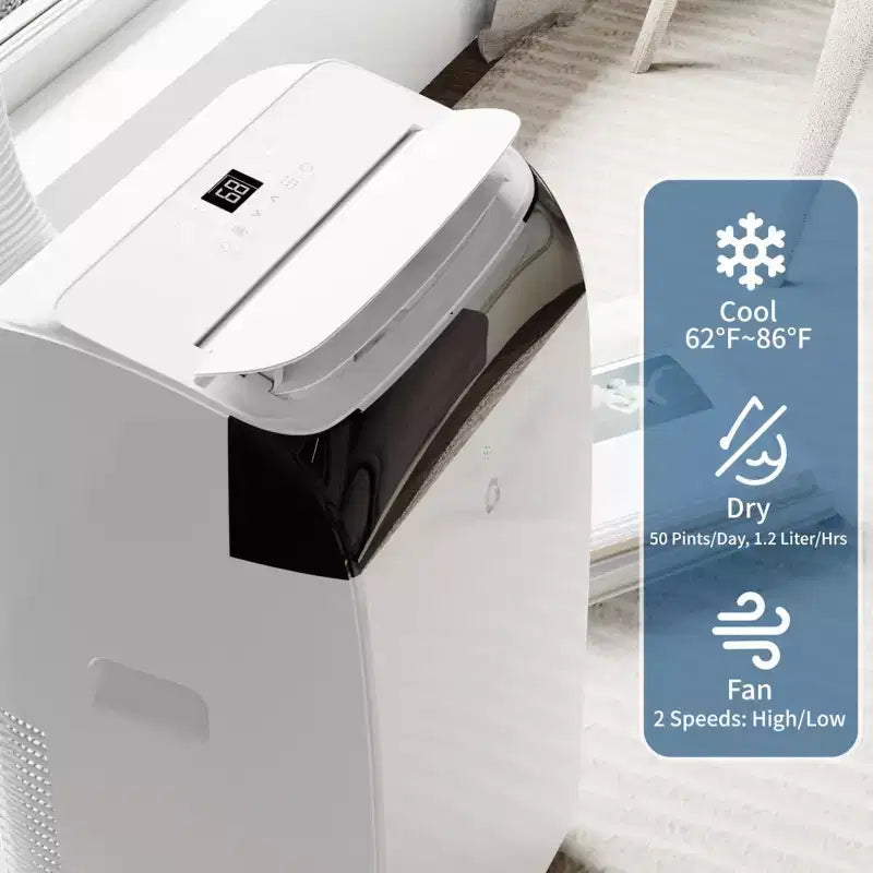 GustoWave Aire Acondicionado Portátil de 12000 BTU, Unidades de CA Inteligentes 3-EN-1 con Control Remoto para Habitaciones de hasta 51 m²
