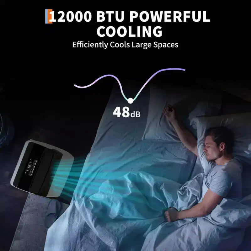GustoWave Aire Acondicionado Portátil de 12000 BTU, Unidades de CA Inteligentes 3-EN-1 con Control Remoto para Habitaciones de hasta 51 m²