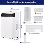 GustoWave Aire Acondicionado Portátil de 12000 BTU, Unidades de CA Inteligentes 3-EN-1 con Control Remoto para Habitaciones de hasta 51 m²