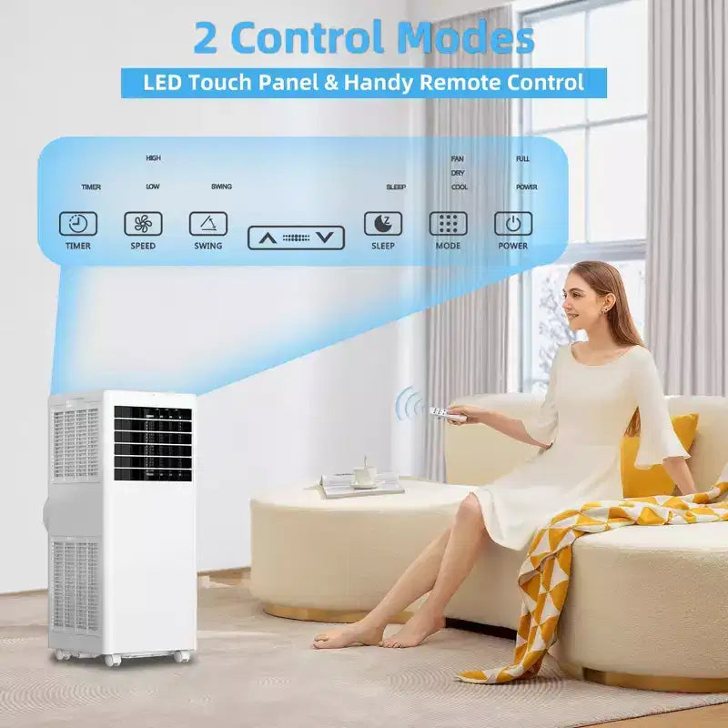 Aire Acondicionado Portátil de 8,000 BTU - 3 en 1 Enfriamiento, Deshumidificador y Ventilador para 32.5 m² con Modo Reposo y 1 Año de Garantía