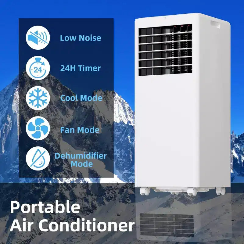 Aire Acondicionado Portátil de 8,000 BTU - 3 en 1 Enfriamiento, Deshumidificador y Ventilador para 32.5 m² con Modo Reposo y 1 Año de Garantía