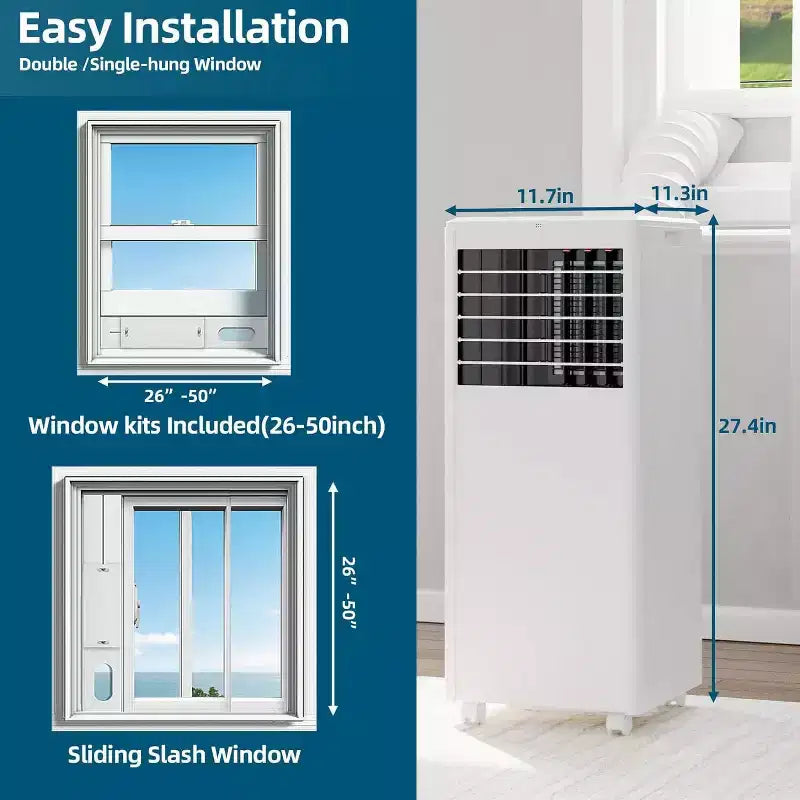 Aire Acondicionado Portátil de 8,000 BTU - 3 en 1 Enfriamiento, Deshumidificador y Ventilador para 32.5 m² con Modo Reposo y 1 Año de Garantía