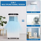 Acondicionador de aire portátil GustoWave 8000 BTU, unidad de CA 3 en 1 con control remoto, temporizador de 24 horas, bajo nivel de ruido para dormitorio, oficina, 32,5 m².