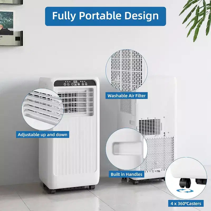 Acondicionador de aire portátil GustoWave 8000 BTU, unidad de CA 3 en 1 con control remoto, temporizador de 24 horas, bajo nivel de ruido para dormitorio, oficina, 32,5 m².