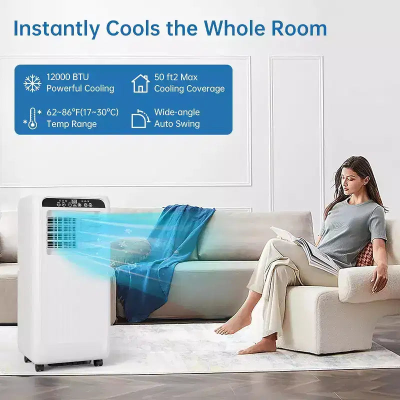 Acondicionador de aire portátil GustoWave 8000 BTU, unidad de CA 3 en 1 con control remoto, temporizador de 24 horas, bajo nivel de ruido para dormitorio, oficina, 32,5 m².
