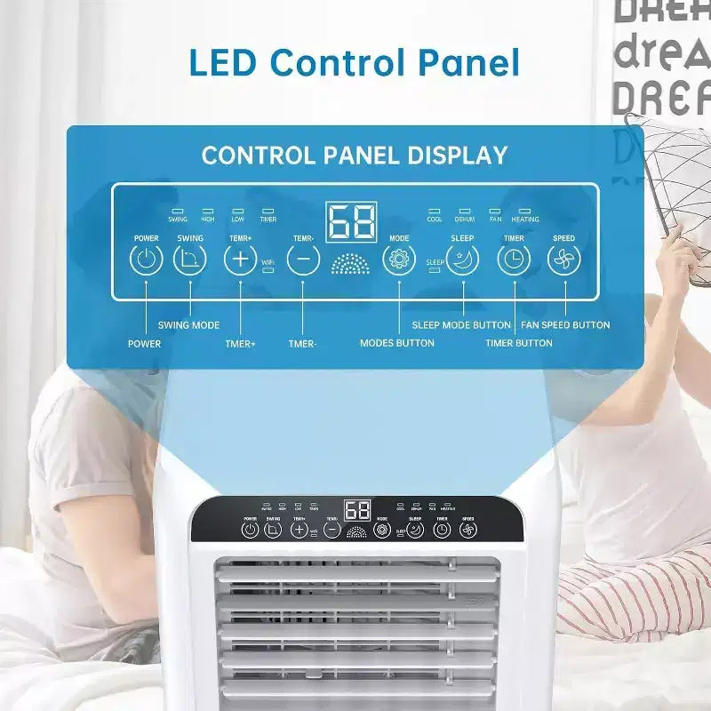 Acondicionador de aire portátil GustoWave 8000 BTU, unidad de CA 3 en 1 con control remoto, temporizador de 24 horas, bajo nivel de ruido para dormitorio, oficina, 32,5 m².
