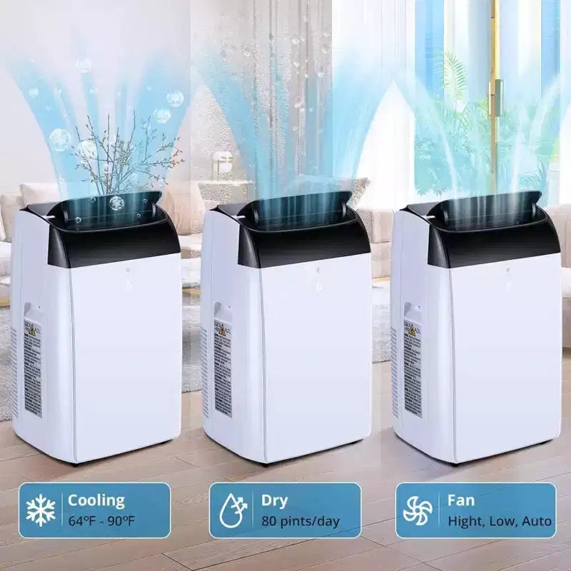 GustoWave Aire Acondicionado de 14000 BTU con Control Remoto, Unidad de AC Portátil para Habitaciones de hasta 70 m², Blanco/Negro