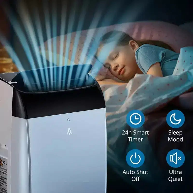 GustoWave Aire Acondicionado de 14000 BTU con Control Remoto, Unidad de AC Portátil para Habitaciones de hasta 70 m², Blanco/Negro