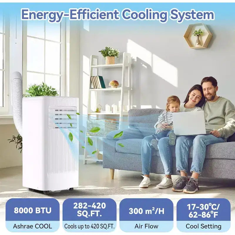 Aire acondicionado portátil 3 en 1 de 10,000 BTU - Enfría hasta 52 m², pantalla LED, control remoto y kit de ventilación para ventana incluidos