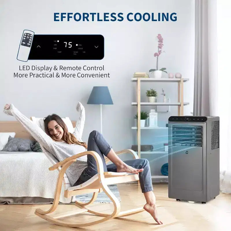 GustoWave Aire Acondicionado Portátil 4 en 1 de 8.000 BTU - Enfría hasta 32.5 m², Funcionamiento Silencioso, Control Remoto, Temporizador de 24H, Pantalla LED