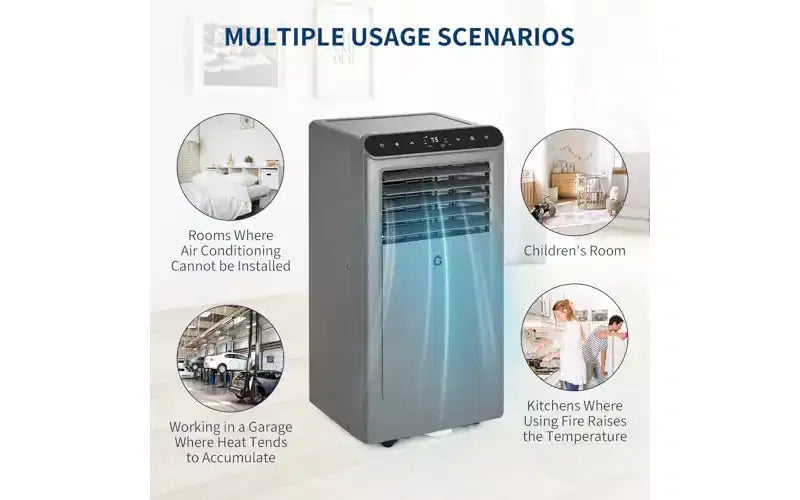 GustoWave Aire Acondicionado Portátil 4 en 1 de 8.000 BTU - Enfría hasta 32.5 m², Funcionamiento Silencioso, Control Remoto, Temporizador de 24H, Pantalla LED
