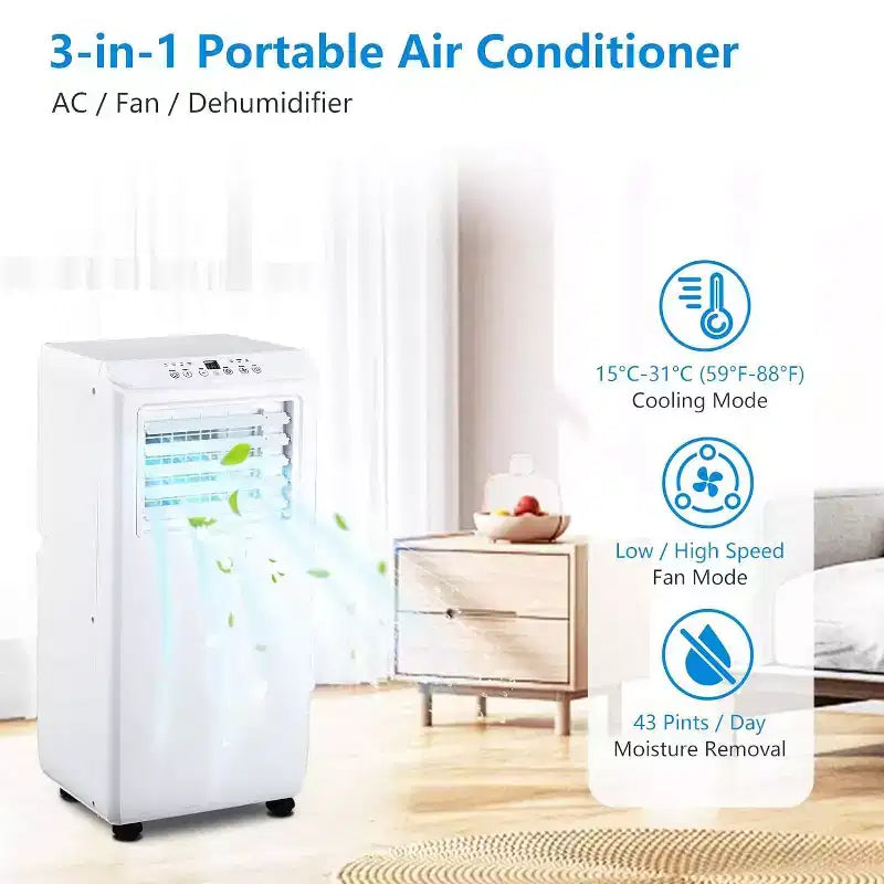 Acondicionador de aire portátil 3 en 1 GustoWave de 10000 BTU para habitaciones de hasta 450 pies cuadrados, para uso doméstico y de oficina