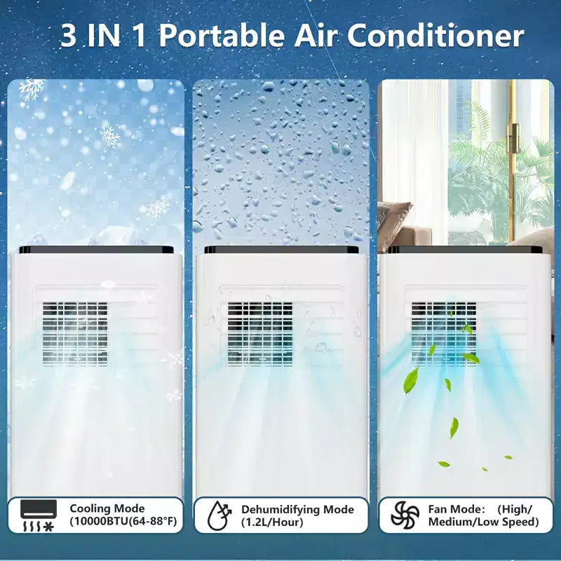 Aire Acondicionado Portátil GustoWave de 10000 BTU para Habitaciones de hasta 450 Pies Cuadrados con Temporizador de 24H, Modo de Suspensión, Tapa Negra
