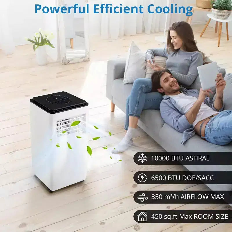 Aire Acondicionado Portátil GustoWave de 10000 BTU para Habitaciones de hasta 450 Pies Cuadrados con Temporizador de 24H, Modo de Suspensión, Tapa Negra