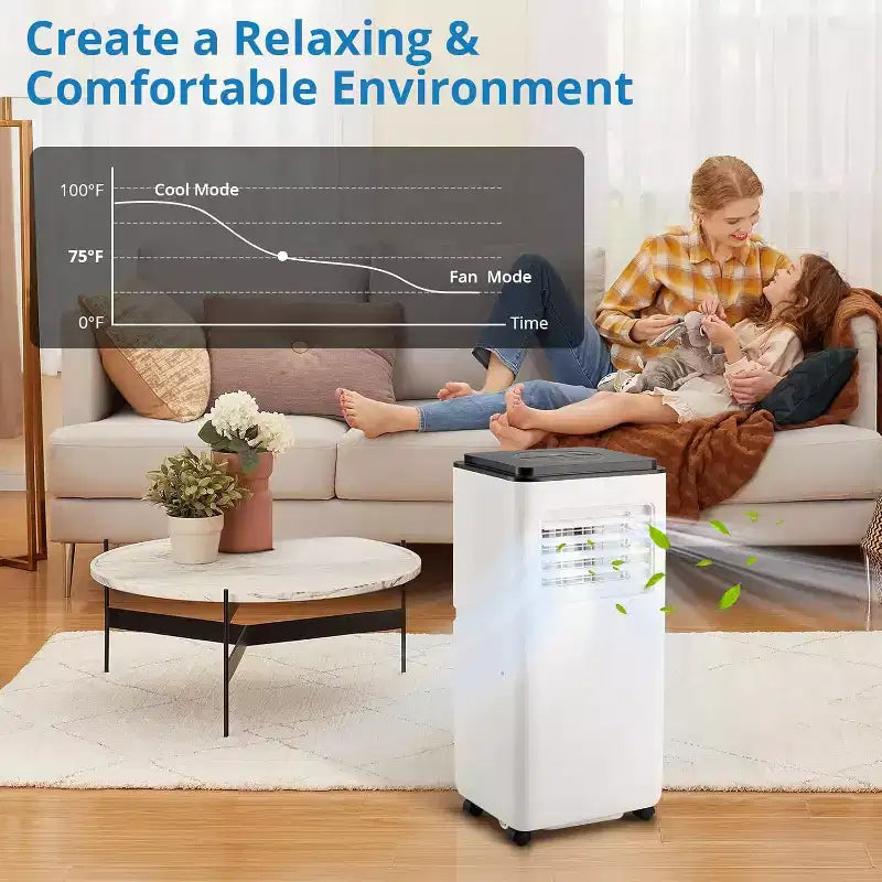 Aire Acondicionado Portátil GustoWave de 10000 BTU para Habitaciones de hasta 450 Pies Cuadrados con Temporizador de 24H, Modo de Suspensión, Tapa Negra
