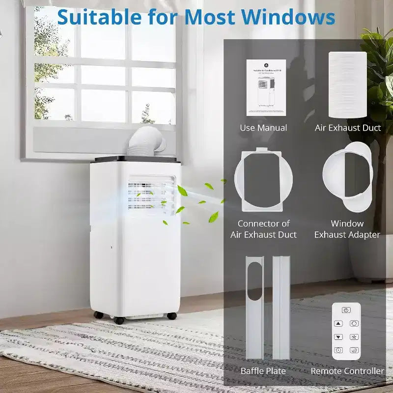 Aire Acondicionado Portátil GustoWave de 10000 BTU para Habitaciones de hasta 450 Pies Cuadrados con Temporizador de 24H, Modo de Suspensión, Tapa Negra