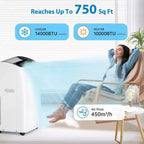 GustoWave Aire Acondicionado Portátil de 14000 BTU con Calefacción, Unidad de AC Interior para Habitaciones de hasta 70 m², Blanco/Negro
