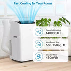 GustoWave Aire Acondicionado Portátil de 14000 BTU con Calefacción, Unidad de AC Interior para Habitaciones de hasta 70 m², Blanco/Negro