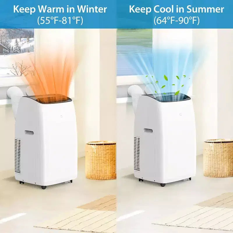 GustoWave Aire Acondicionado Portátil de 14000 BTU con Calefacción, Unidad de AC Interior para Habitaciones de hasta 70 m², Blanco/Negro