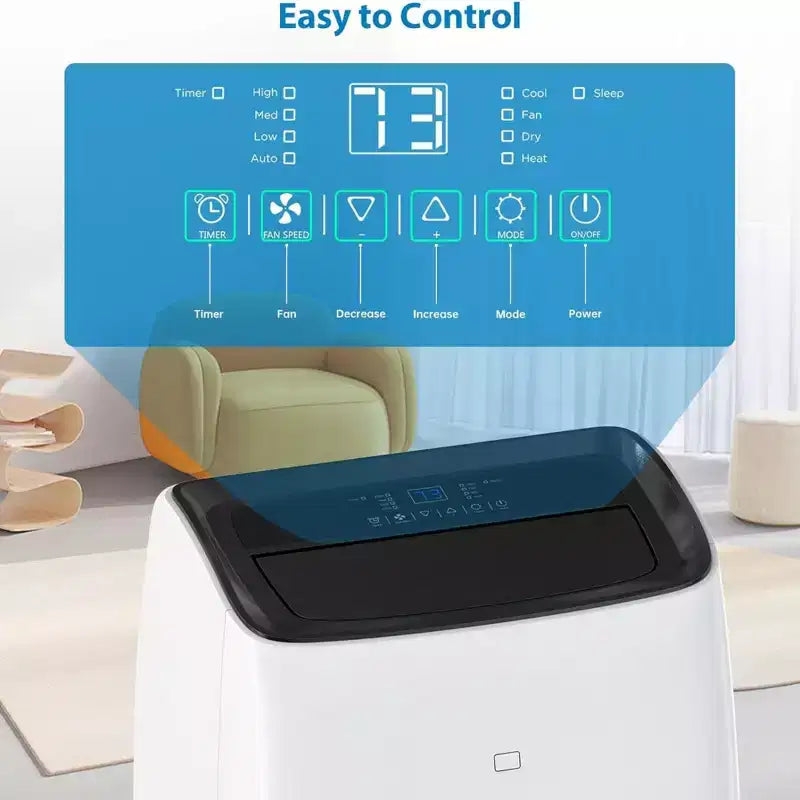 GustoWave Aire Acondicionado Portátil de 14000 BTU con Calefacción, Unidad de AC Interior para Habitaciones de hasta 70 m², Blanco/Negro