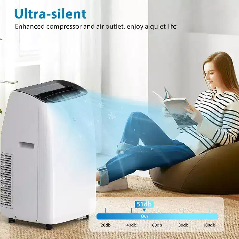 GustoWave Aire Acondicionado Portátil de 14000 BTU con Calefacción, Unidad de AC Interior para Habitaciones de hasta 70 m², Blanco/Negro
