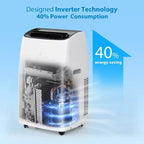 GustoWave Aire Acondicionado Portátil de 14000 BTU con Calefacción, Unidad de AC Interior para Habitaciones de hasta 70 m², Blanco/Negro