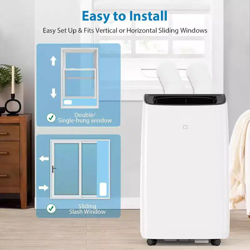 GustoWave Aire Acondicionado Portátil de 14000 BTU con Calefacción, Unidad de AC Interior para Habitaciones de hasta 70 m², Blanco/Negro